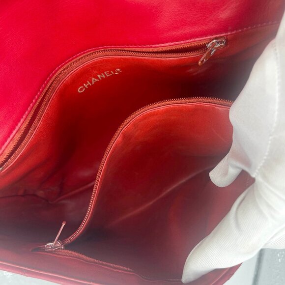 RARE CHANEL CC 24K Vintage Jumbo Envelope Flap Bag Lambskin Timeless Red Purse - Picture 12 of 16